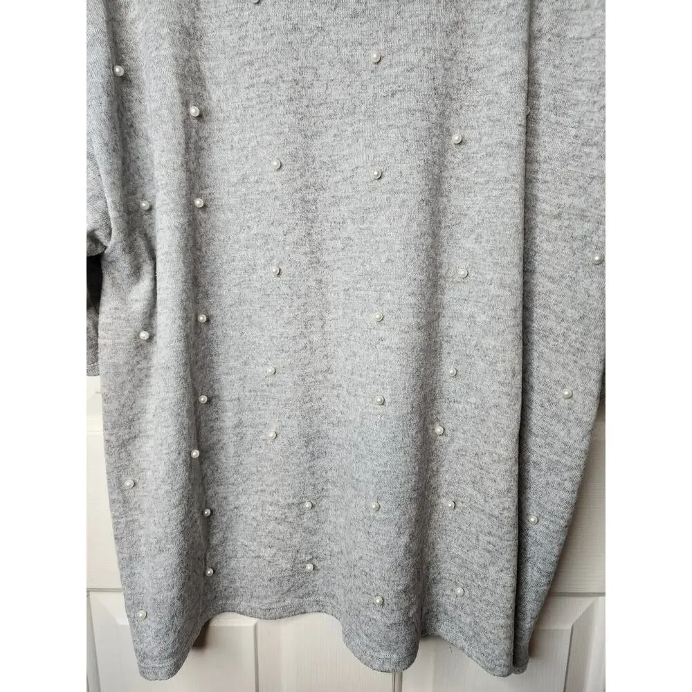 Lane Bryant Heather Gray Short Sleeve Sweater with Pearls